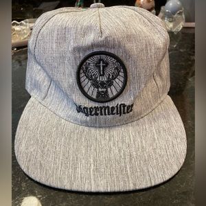 EUC JAGERMEISTER Logo Snapback Hat Heather Gray Twill Black Logo Trucker Hat